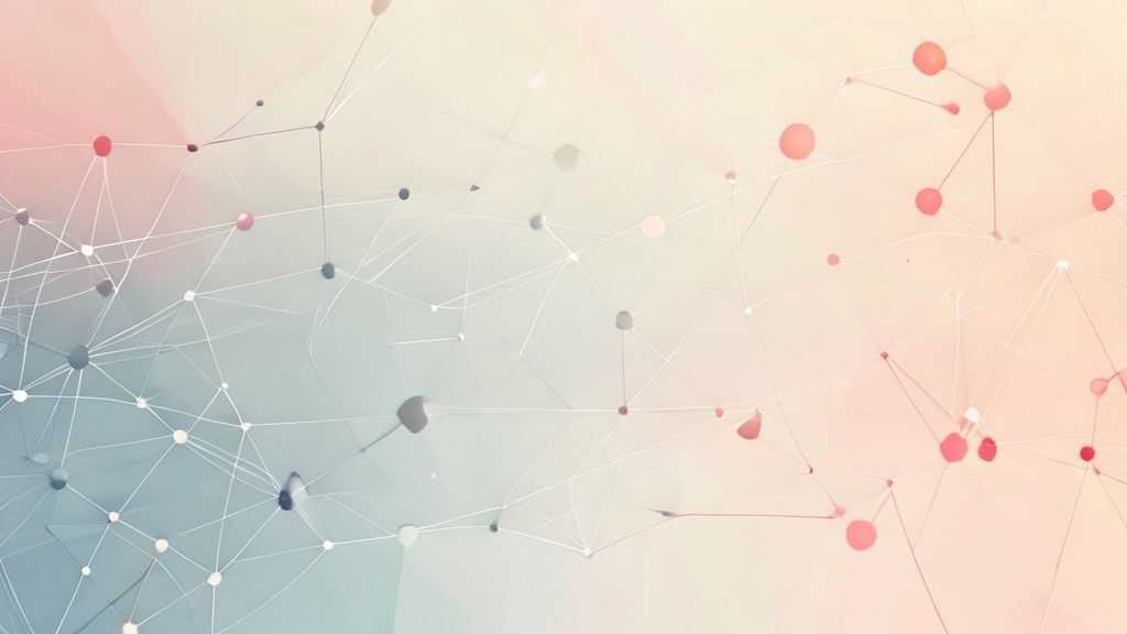 Abstract network nodes connected by lines, soft color scheme, clean minimal illustration, modern digital concept