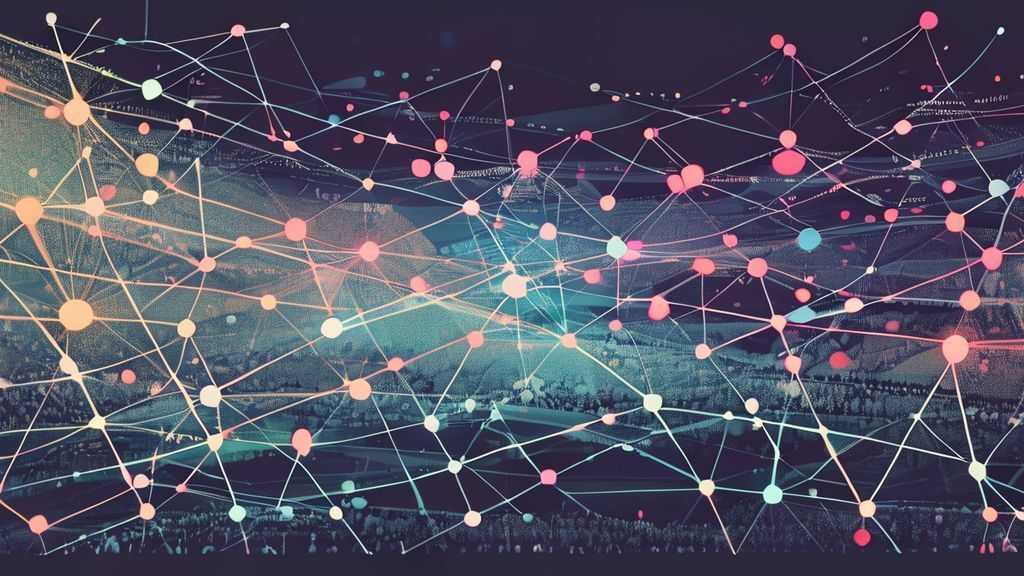 Abstract network nodes connected by lines in a crowded stadium setting, signal strength indicators fading, soft color scheme, clean minimal illustration, digital disruption concept