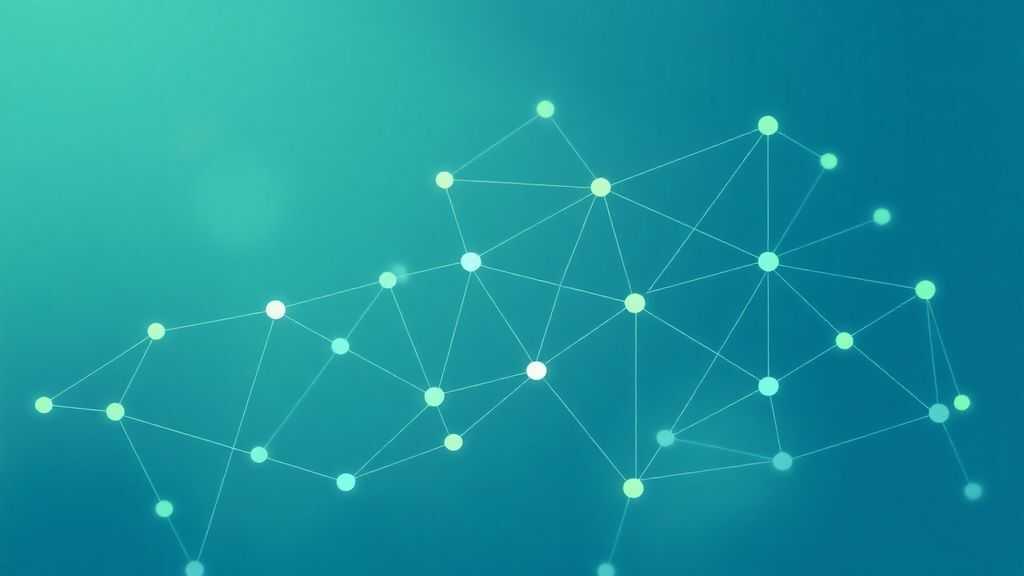 Abstract network nodes connected by lines, soft blue and green color scheme, clean minimal illustration, modern digital connection concept