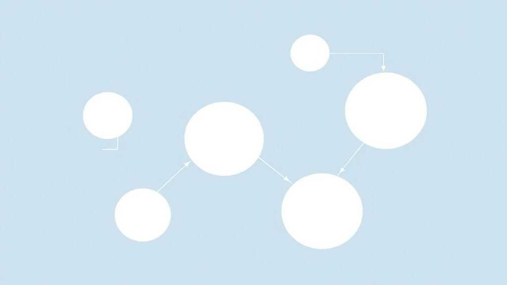 Simple flowchart illustration with connected circles and arrows, light blue and white color scheme, clean minimal design, business presentation style