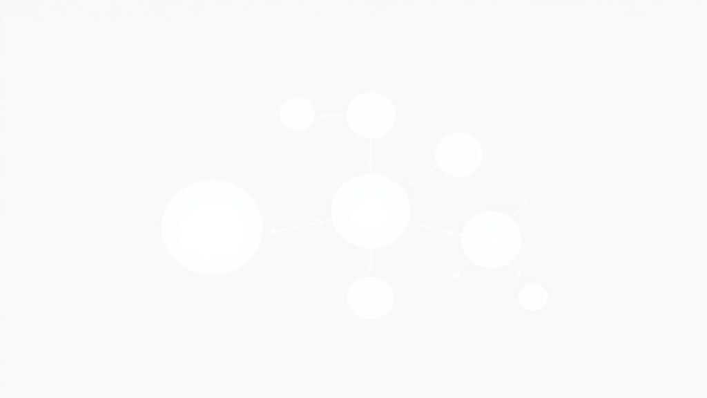 Simple flowchart illustration with connected circles and arrows, light blue and white color scheme, clean minimal design, business presentation style